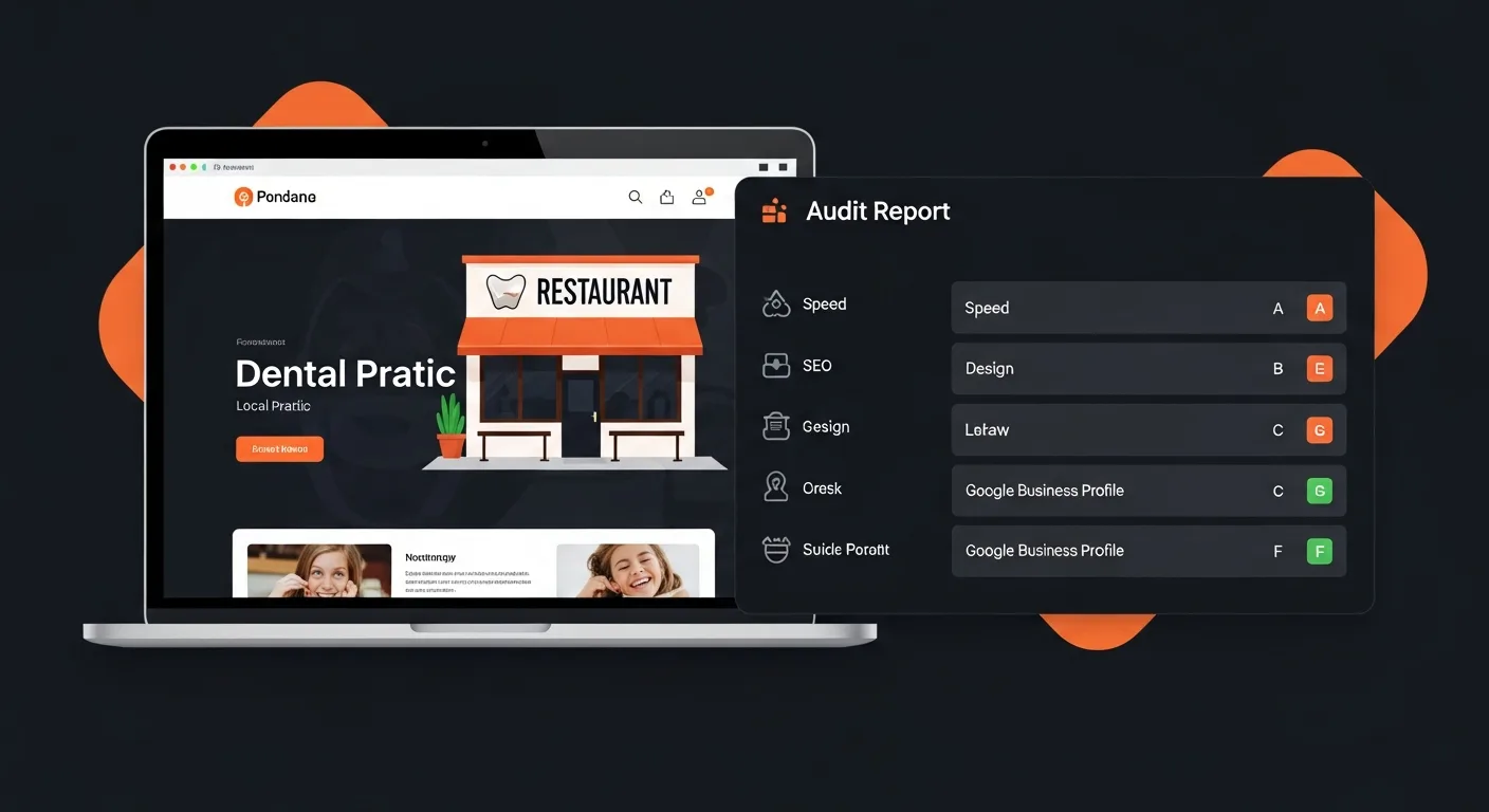 Website audit dashboard showing performance metrics and SEO scores