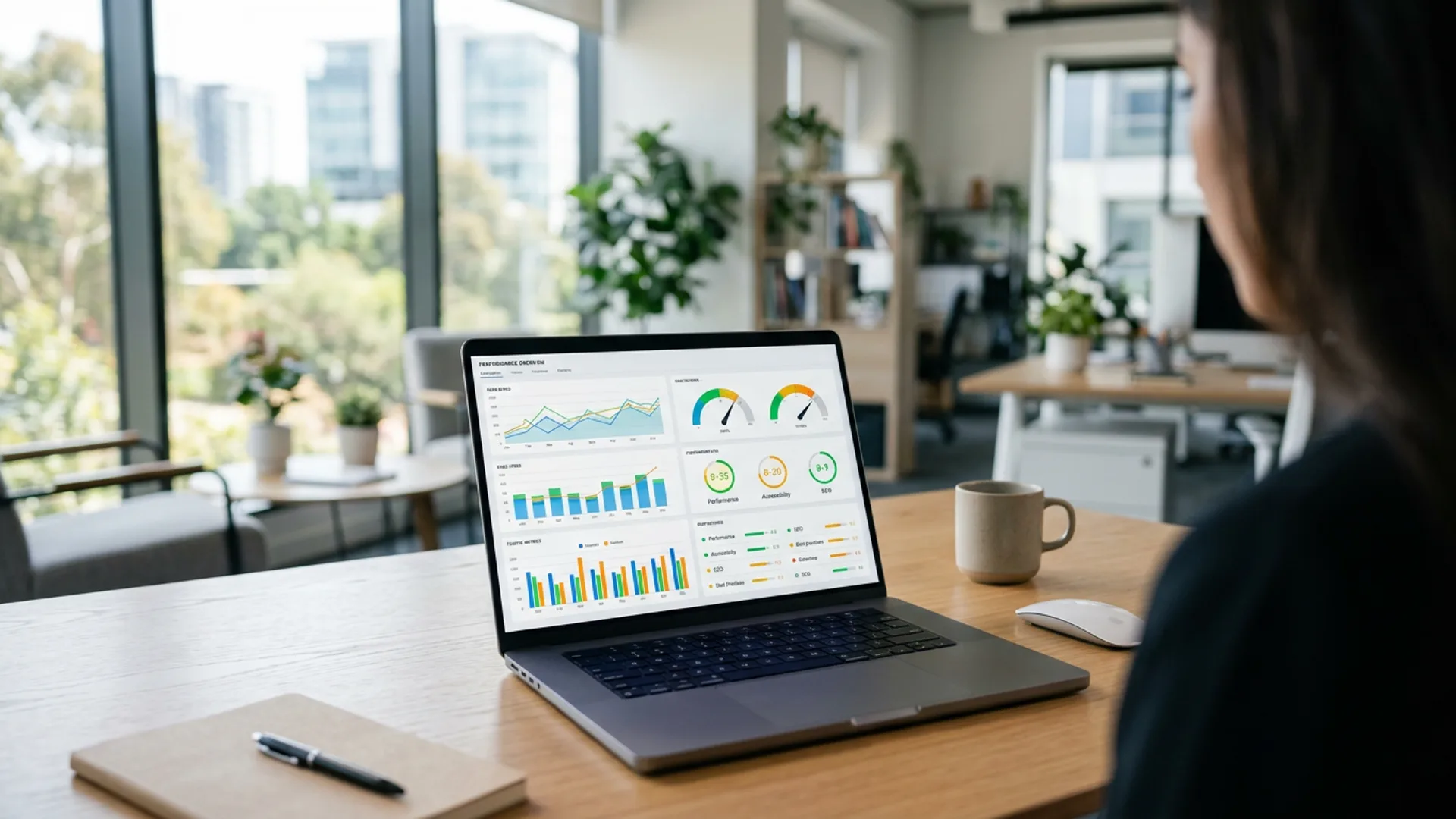 Website audit dashboard showing performance metrics and SEO scores