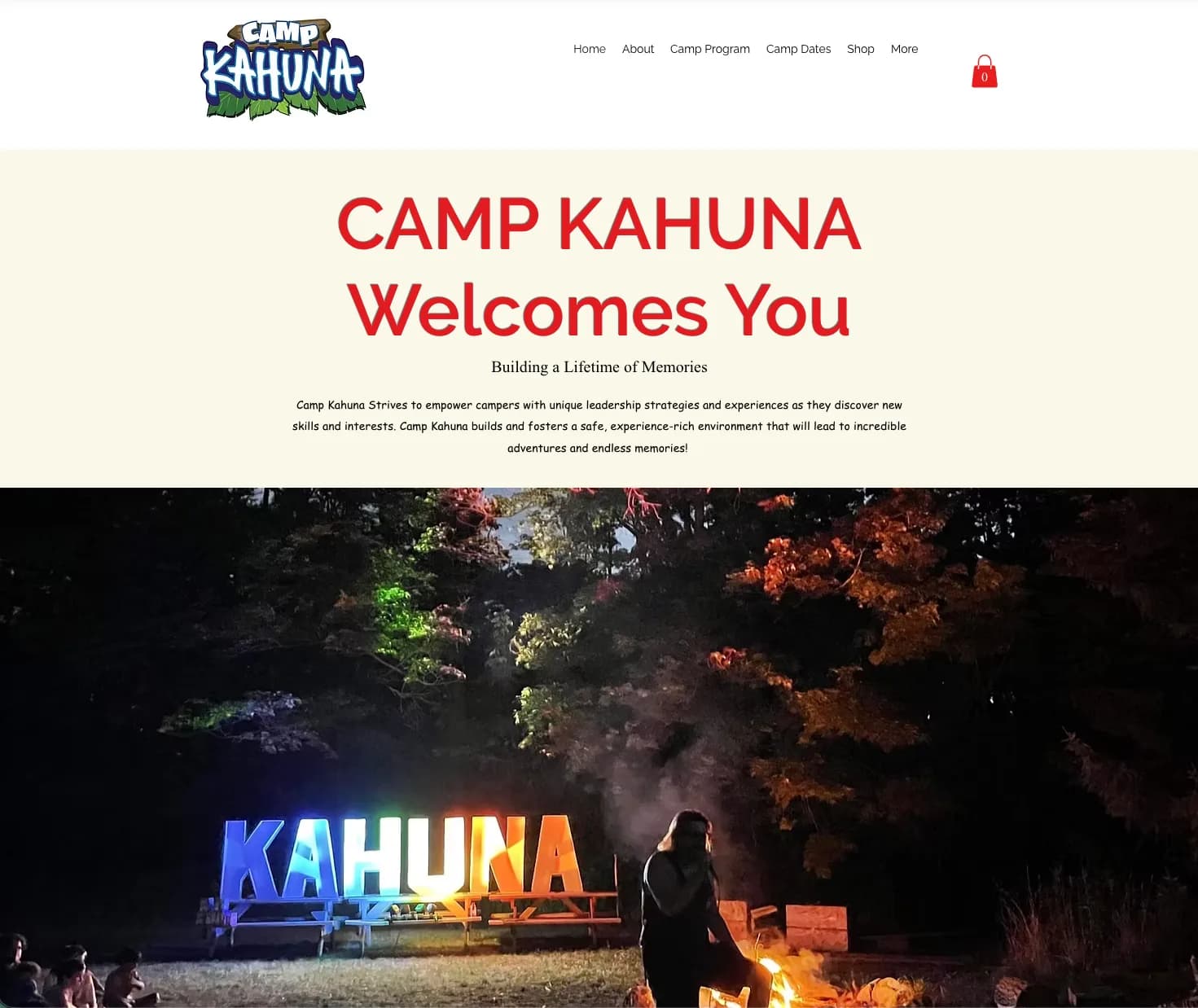 Camp Kahuna website before the redesign