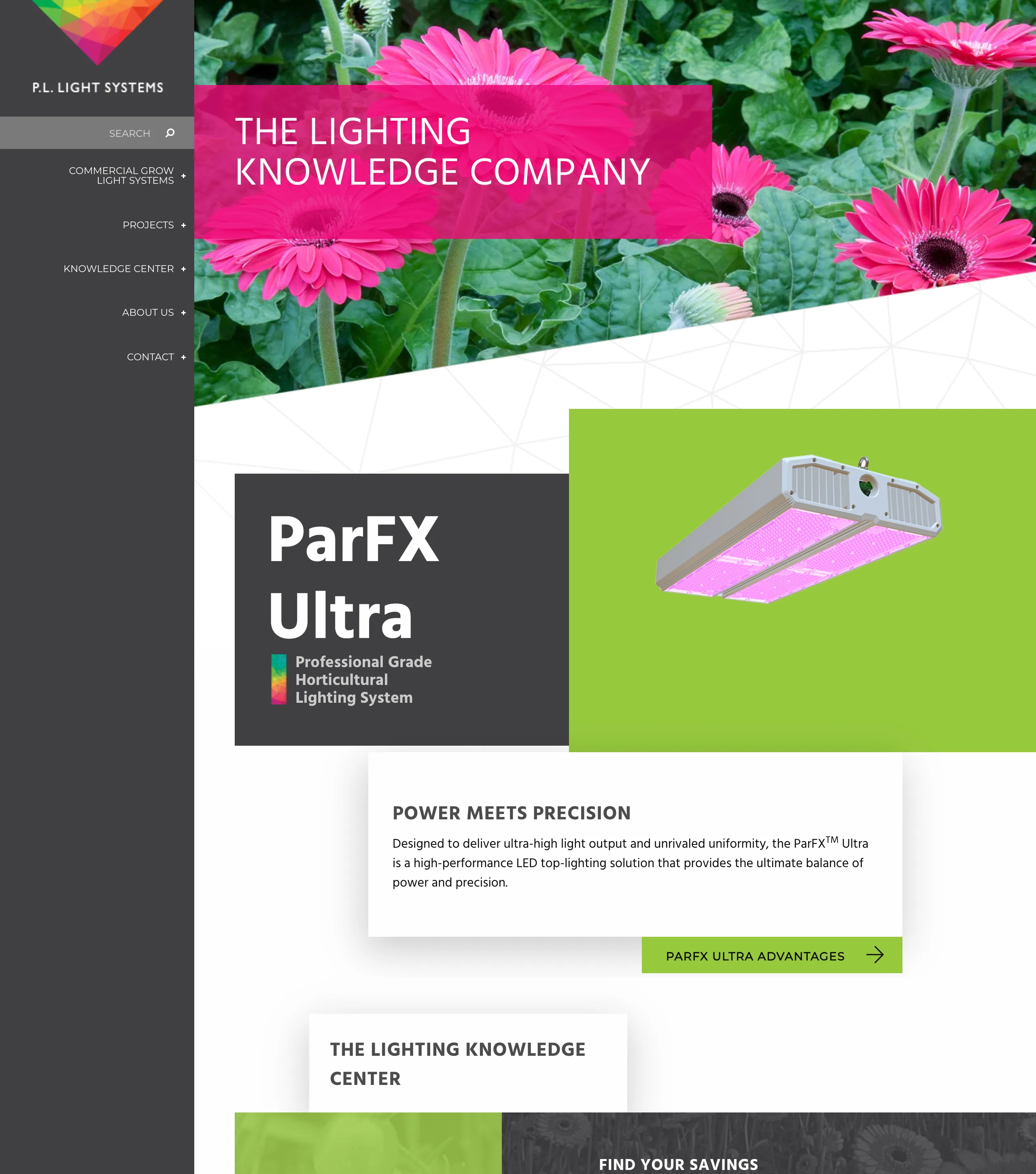 P.L. Light Systems website before the redesign