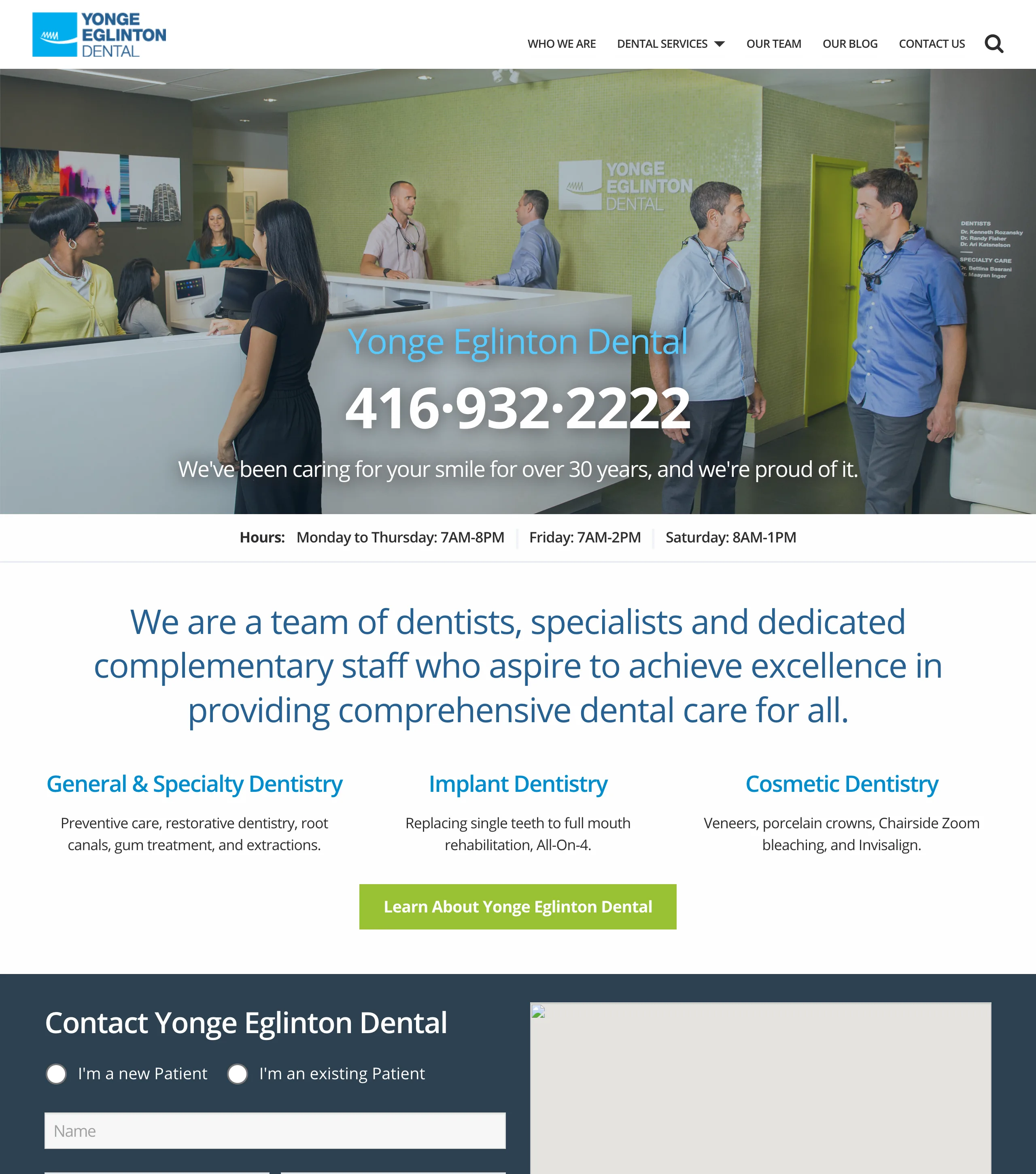 Yonge Eglinton Dental website before the redesign