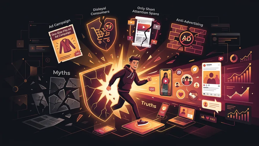 Illustration representing debunking the top myths about gen z for 5 gen z myths marketers got wrong, according to data & our own gen z intern