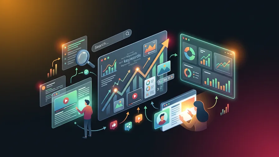 Illustration representing the power of visual content in seo strategy for boost seo rankings with 8 visual content guide