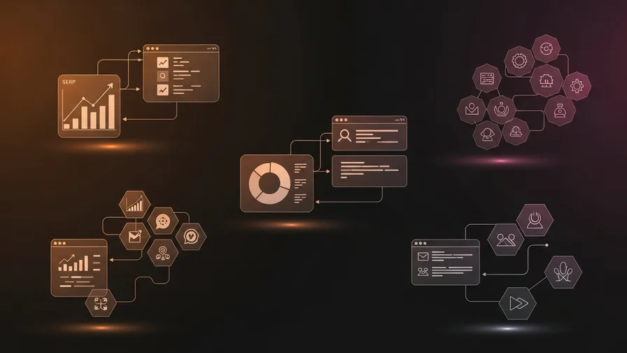 Illustration representing examples of content clusters across industries for why content clusters are the future of seo