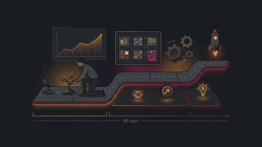 Illustration representing realistic expectations for the first 90 days for how to choose a marketing agency that won't waste your money