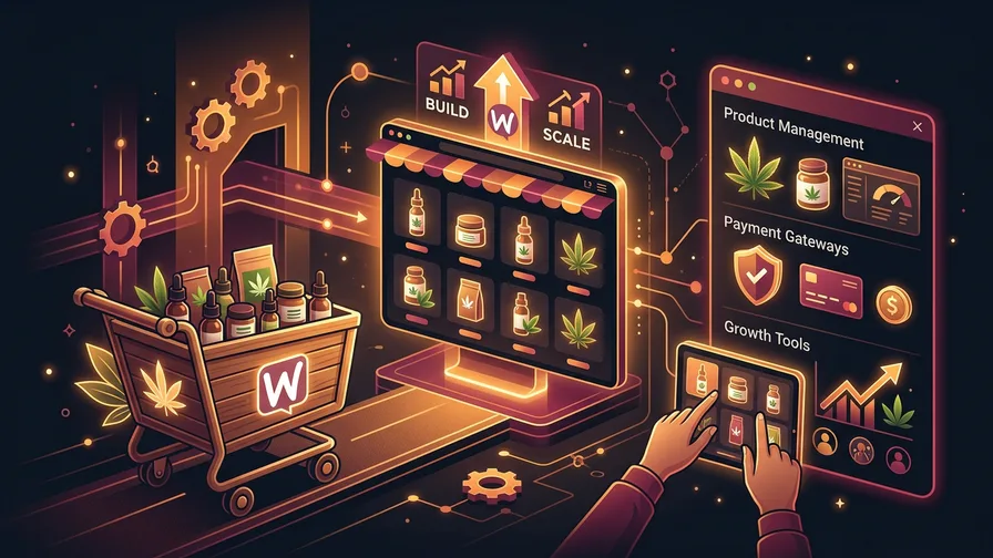 Illustration representing why build your cbd store on woocommerce? for how to choose an ecommerce platform for your cbd online store