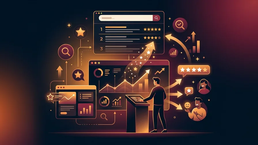 Illustration representing how to ask for google reviews for is there a link between product reviews and improving seo rankings?