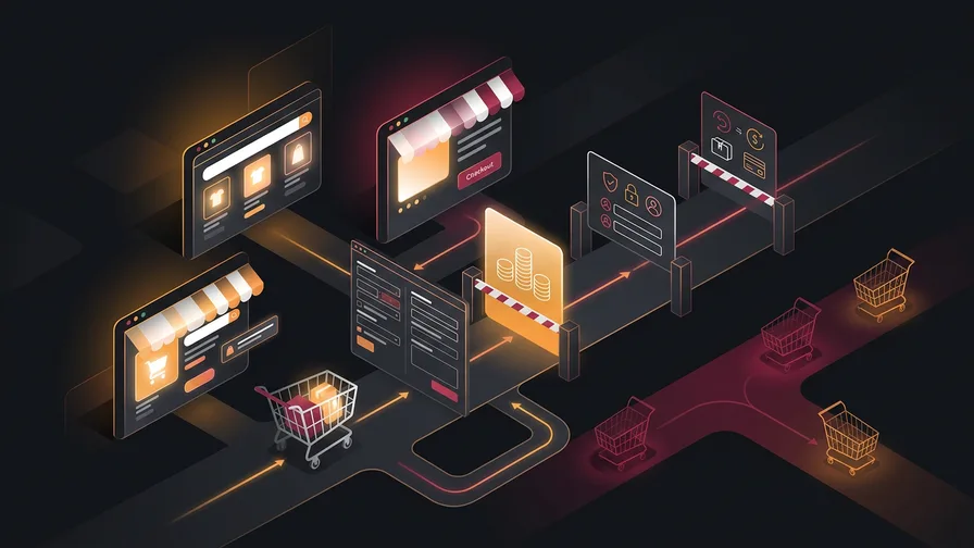 Illustration representing the main reasons shoppers abandon carts for how to reduce shopping cart abandonment on your small e-commerce store