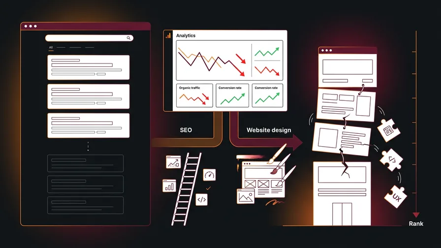 Illustration representing common mistakes when seo and design don’t work together for why seo and web design need to work together (and what happens if they don’t)