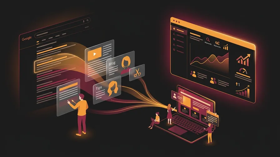 Illustration representing content ideas that bring salon clients to your site for seo for hair salons: how to fill your chair from google search