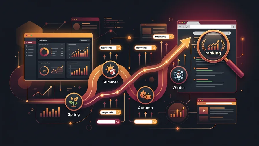 Illustration representing seasonal keyword strategy: ranking year-round for seo for landscaping companies: how to rank when homeowners search for help