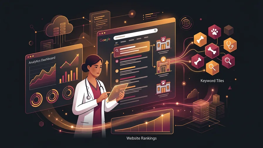 Illustration representing keyword strategy for veterinary clinics for seo for veterinary clinics: how to be the first vet pet owners find