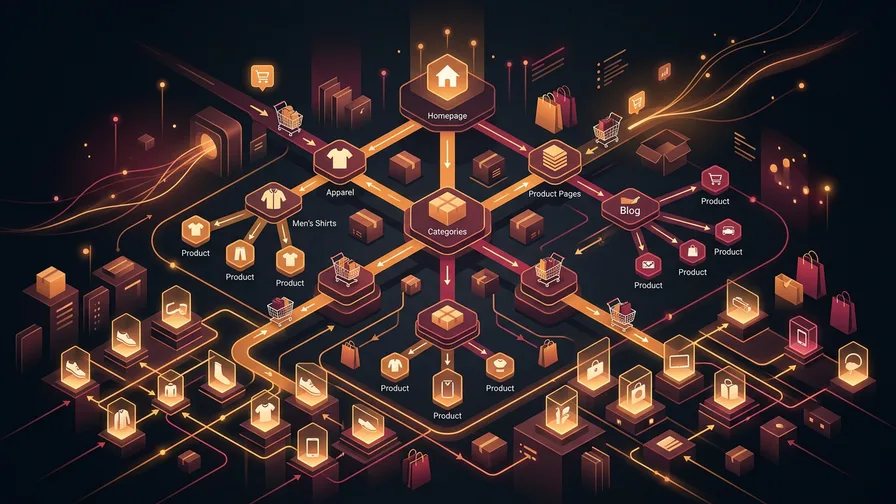 Illustration representing site structure and internal linking for shopify seo: how small stores can actually compete online