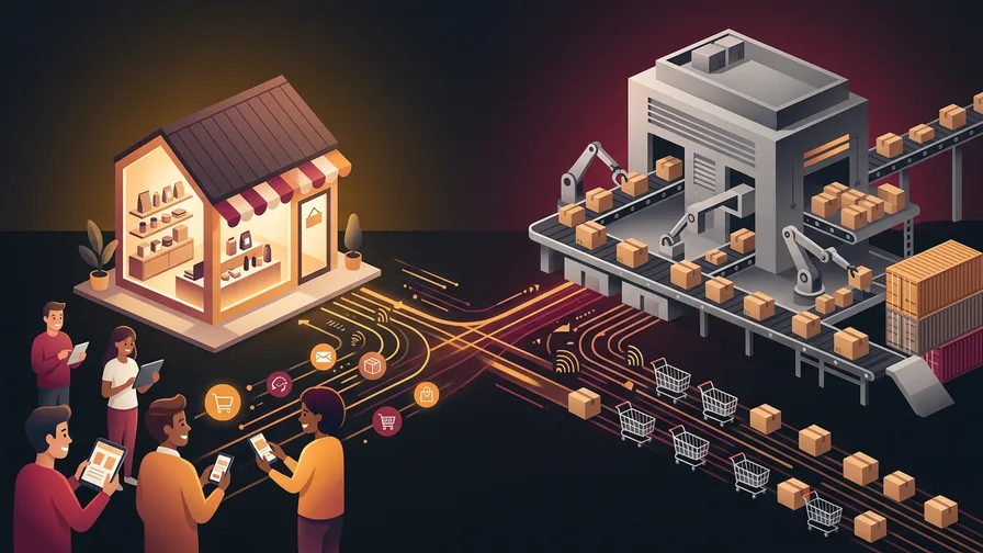 Illustration representing how small stores compete against amazon and big retailers for shopify seo: how small stores can actually compete online
