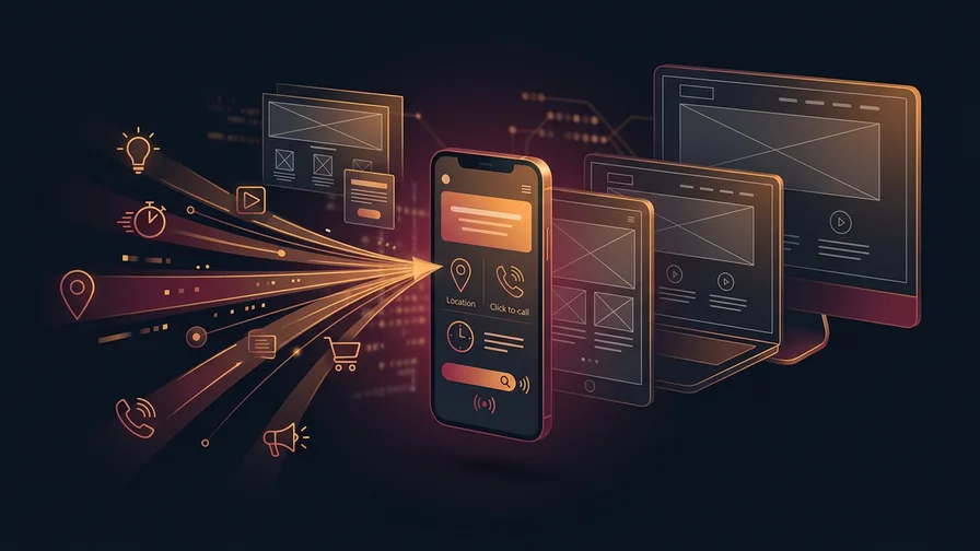 Illustration representing mobile-first design for urgent searches for veterinary website design: what pet owners look for before choosing a clinic